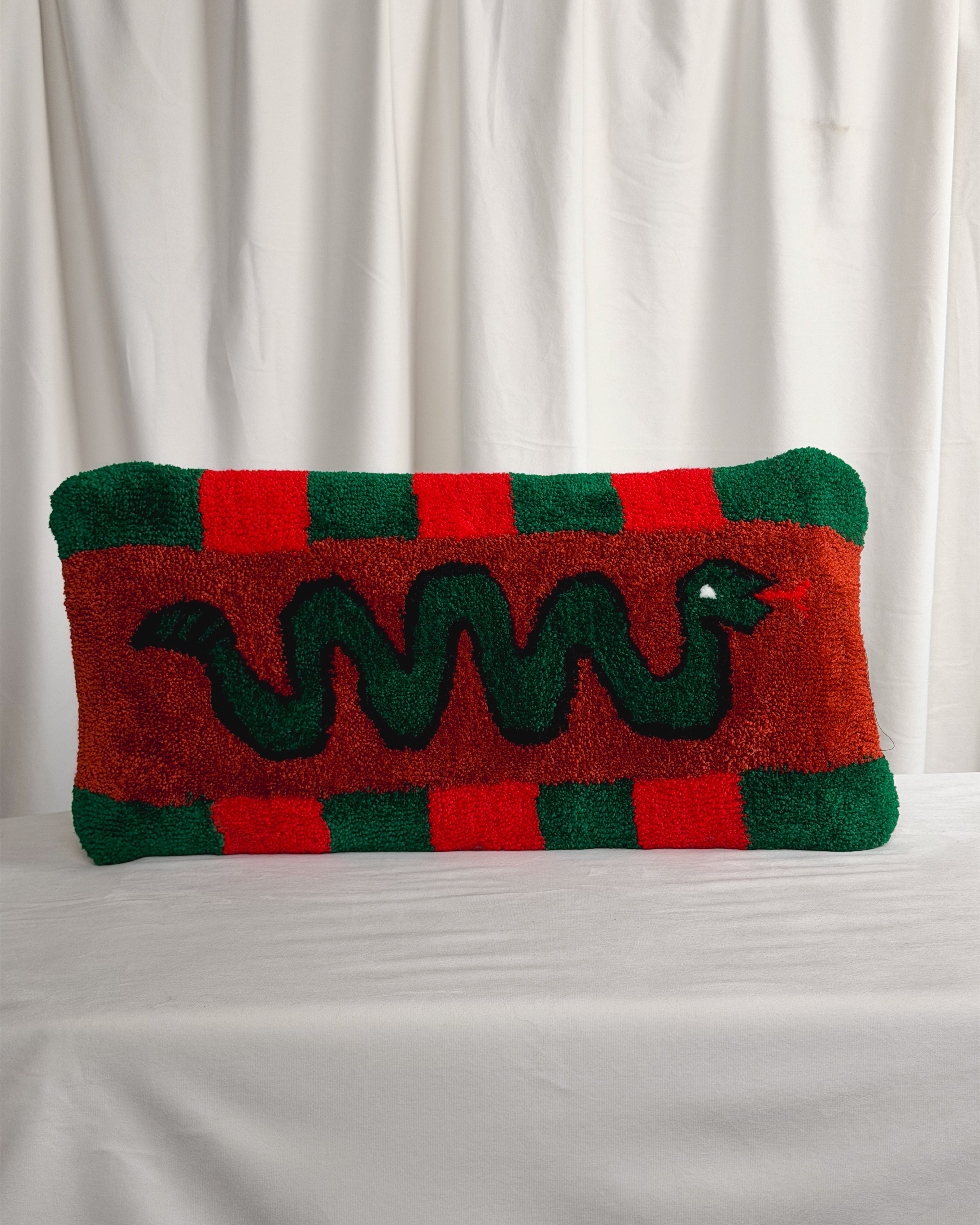 Green and Red Rattlesnake Tufted Pillow Cover