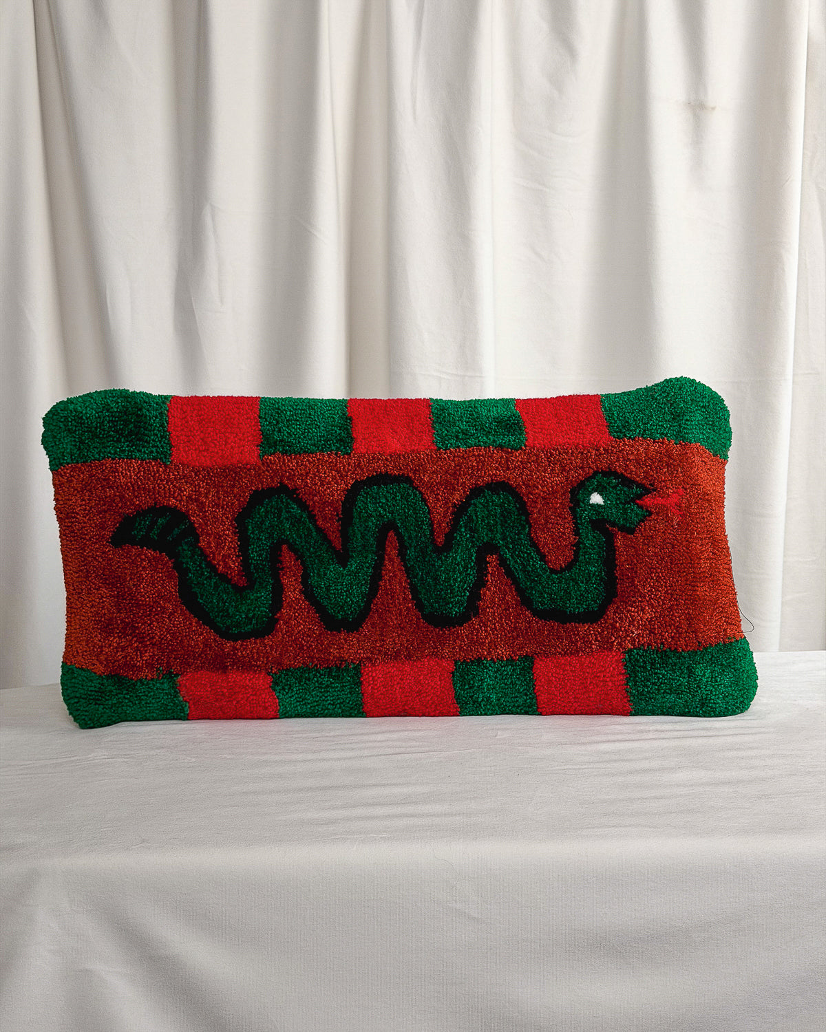 Green and Red Rattlesnake Tufted Pillow Cover