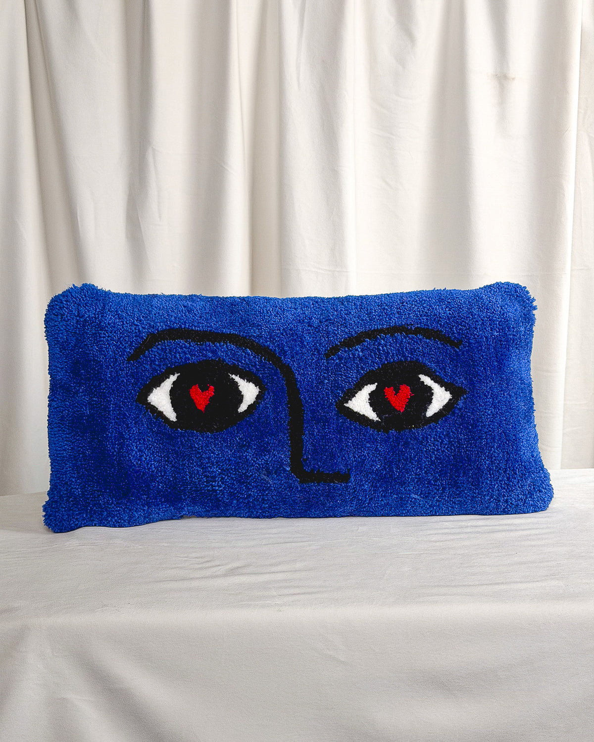 Cobalt Heart Eyes Tufted Pillow Cover