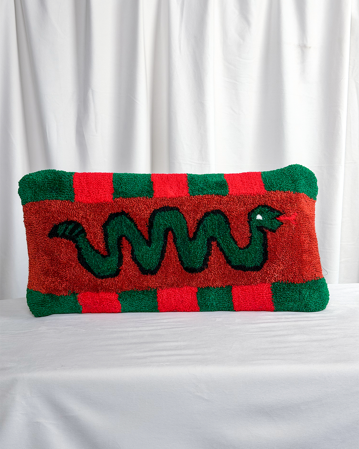 Green and Red Rattlesnake Tufted Pillow Cover